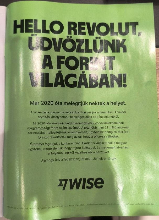 Hirdetésben fricskázza a  Revolutot a Wise a magyar nyitás után