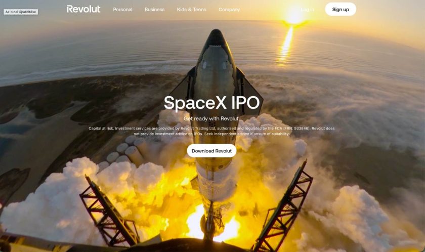 A Revolut elérhetővé tette a SpaceX IPO-t egyes országokban